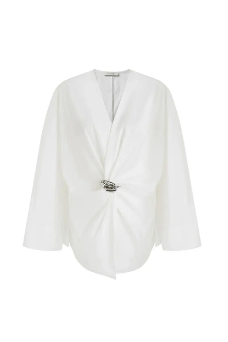 เสื้อเบลาส์ปาร์ตี้หัวเข็มขัดโลหะผู้หญิง