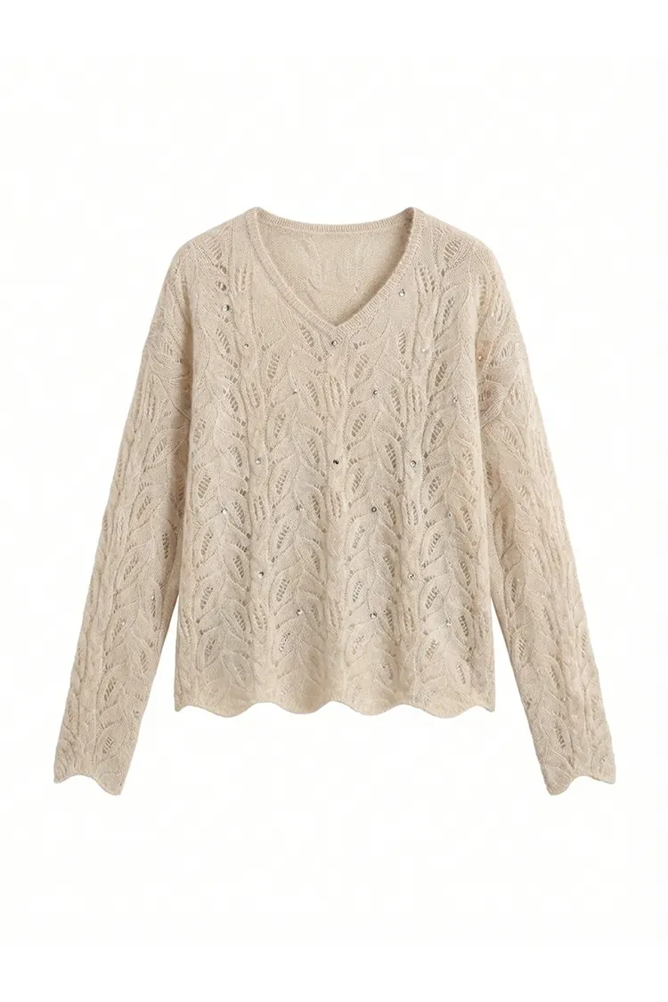 เสื้อสเวตเตอร์แคชเมียร์คอวีทรงสลิมผู้หญิง